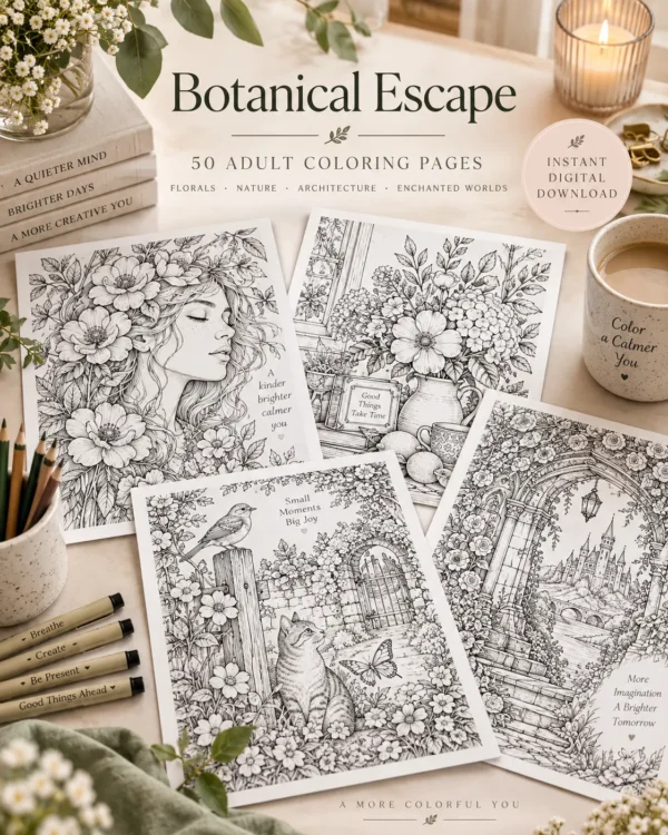 Botanical Escape – 50 Adult Coloring Pages