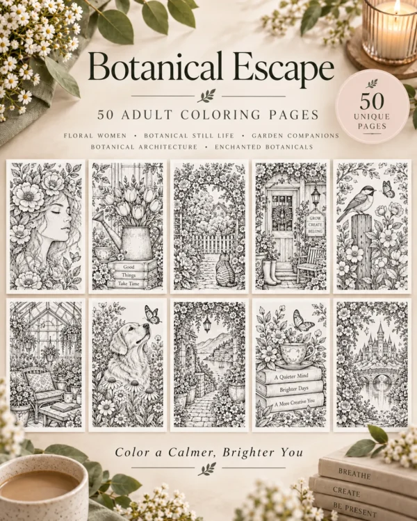 Botanical Escape – 50 Adult Coloring Pages