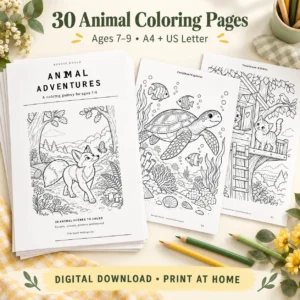 Animal_Adventures_Mockup1 Animal Adventures Coloring Book for Kids Ages 7–9 | 30 Printable Pages