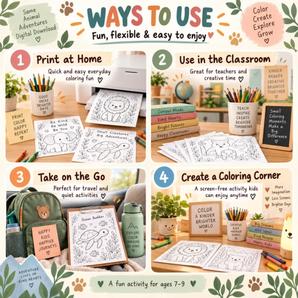 Animal_Adventures_Mockup8 Animal Adventures Coloring Book for Kids Ages 7–9 | 30 Printable Pages