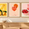 Kitchen Wall Art Set of 3 – Lemon, Orange & Strawberry Drink Prints