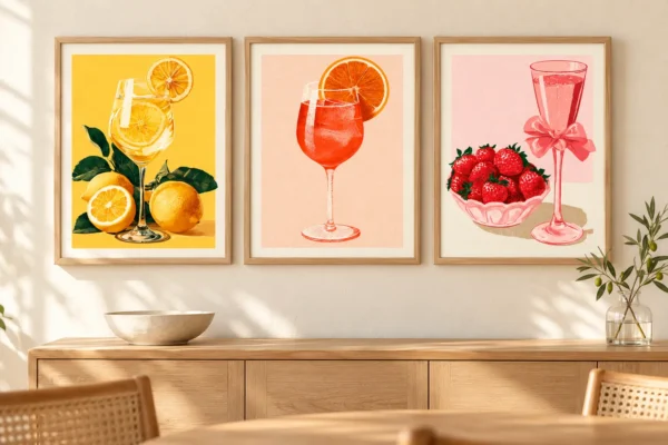Kitchen Wall Art Set of 3 – Lemon, Orange & Strawberry Drink Prints