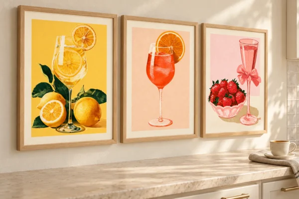 Kitchen Wall Art Set of 3 – Lemon, Orange & Strawberry Drink Prints