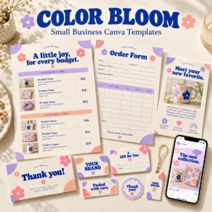 Small Business Canva Template Bundle | Packaging Cards & Instagram Posts | Color Bloom
