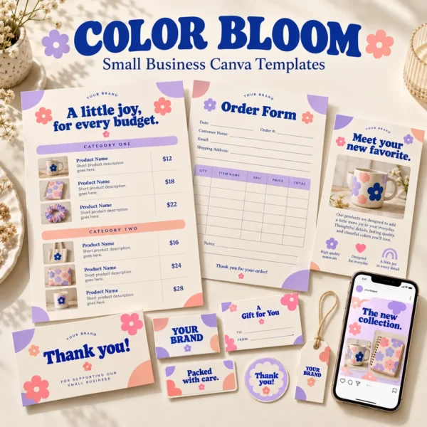 Color_Bloom_Mockup1 Small Business Canva Template Bundle | Packaging Cards & Instagram Posts | Color Bloom