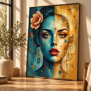 Digital Duality – Colorful Abstract Woman Portrait Wall Art