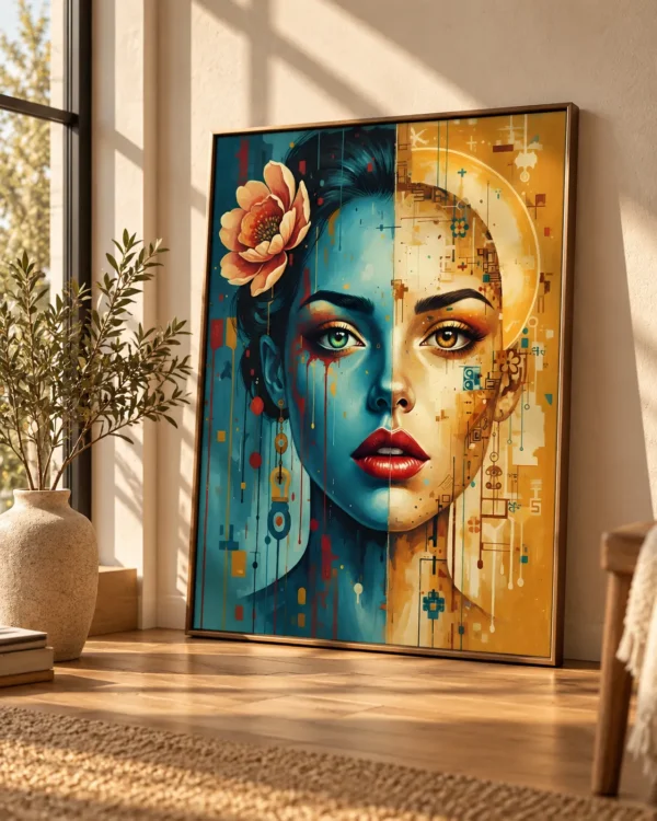 Digital Duality - Mockup1 Digital Duality – Colorful Abstract Woman Portrait Wall Art