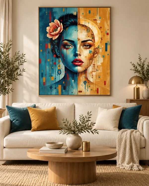 Digital Duality - Mockup2 Digital Duality – Colorful Abstract Woman Portrait Wall Art