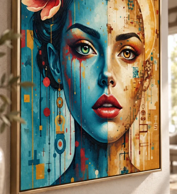 Digital Duality - Mockup4 Digital Duality – Colorful Abstract Woman Portrait Wall Art