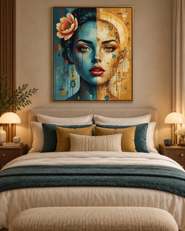 Digital Duality - Mockup5 Digital Duality – Colorful Abstract Woman Portrait Wall Art