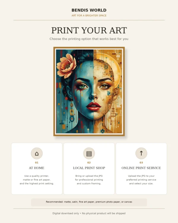 Digital Duality - Mockup7 Digital Duality – Colorful Abstract Woman Portrait Wall Art
