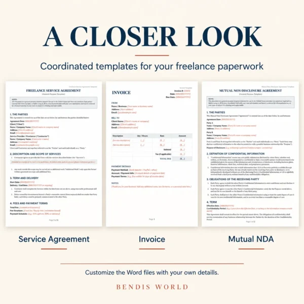 Freelancer Starter Kit – Contract, Invoice & NDA Bundle (Editable)