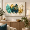 Ivory Teal & Gold Feather Wall Art – Printable Digital Wall Decor