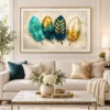 Ivory Teal & Gold Feather Wall Art – Printable Digital Wall Decor