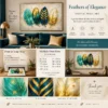 Ivory Teal & Gold Feather Wall Art – Printable Digital Wall Decor