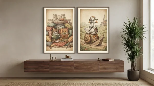 Whimsical Medieval Wall Art Set of 2 | Cottagecore Animal Prints | Digital Download