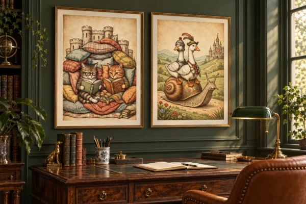 Whimsical Medieval Wall Art Set of 2 | Cottagecore Animal Prints | Digital Download