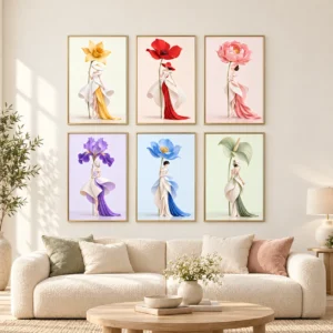 Floral Woman Wall Art Set of 6 – Petal Couture Printable Art