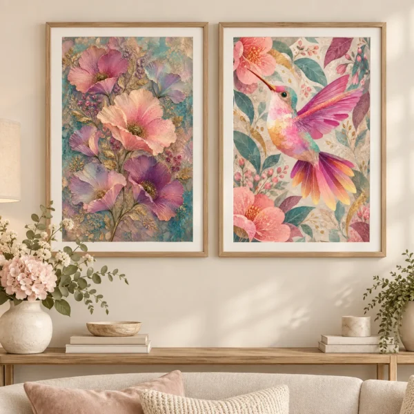 Pastel Wings & Petal Symphony – 2 Piece Printable Wall Art Set