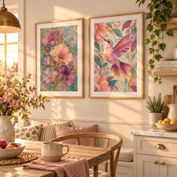 Pastel Wings & Petal Symphony – 2 Piece Printable Wall Art Set