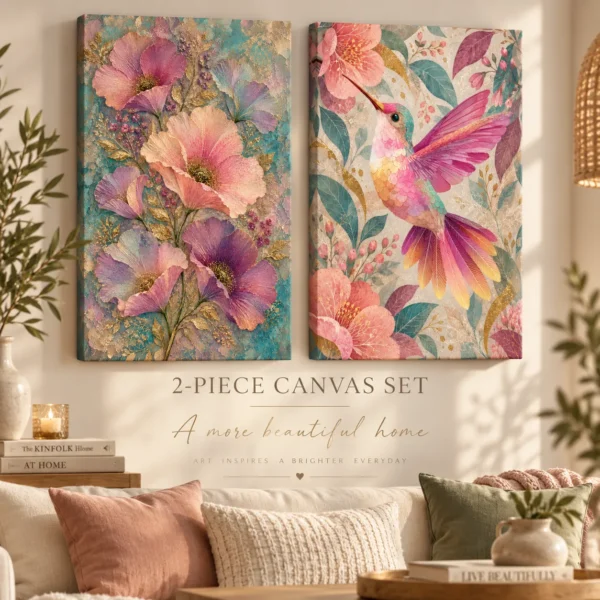 Pastel Wings & Petal Symphony – 2 Piece Printable Wall Art Set
