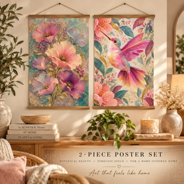 Pastel Wings & Petal Symphony – 2 Piece Printable Wall Art Set