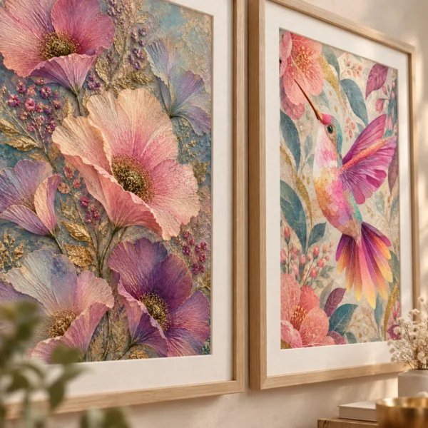 Pastel Wings & Petal Symphony – 2 Piece Printable Wall Art Set