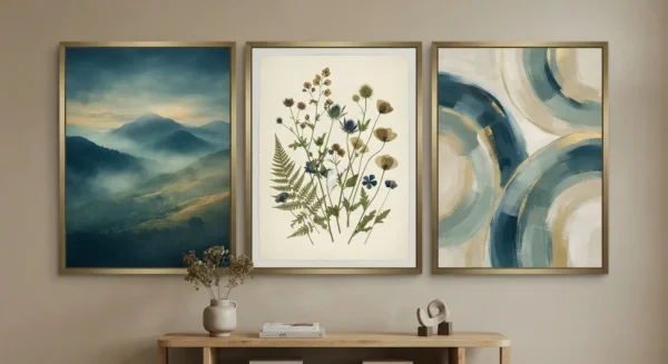 Quiet Splendor – Blue & Gold Printable Wall Art Set of 3