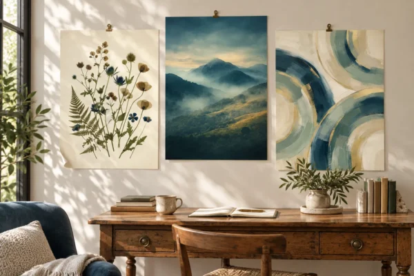 Quiet Splendor – Blue & Gold Printable Wall Art Set of 3