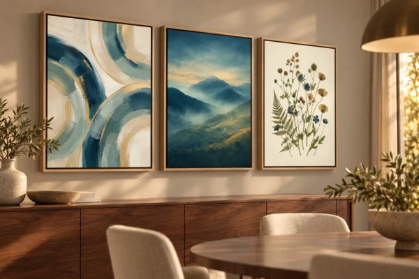 Quiet Splendor – Blue & Gold Printable Wall Art Set of 3
