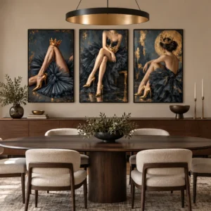 Royal Noir Collection – 3 Piece Black & Gold Wall Art Set