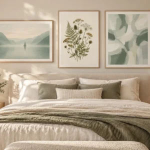 Sage Serenity Collection – Set of 3 Printable Wall Art | Botanical, Landscape & Abstract Digital Prints