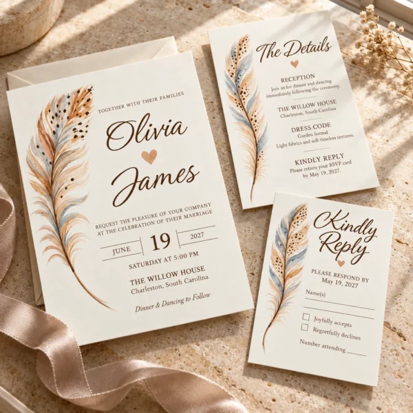 Soft_Feather_Wedding_Suite - Mockup2 Editable Feather Wedding Invitation Suite β Canva Template Set