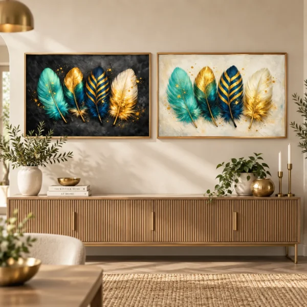Teal Set of 2 Mockup Teal & Gold Feather Wall Art Set of 2 – Printable Digital Wall Decor