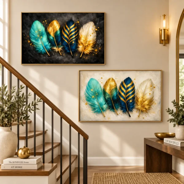 Teal Set of 2 Mockup2 Teal & Gold Feather Wall Art Set of 2 – Printable Digital Wall Decor