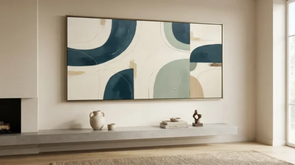 Teal and Cream Abstract Wall Art – Panoramic Printable Art | Teal Harmony