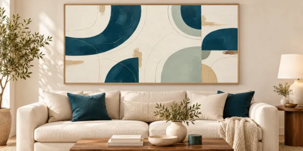 Teal and Cream Abstract Wall Art – Panoramic Printable Art | Teal Harmony