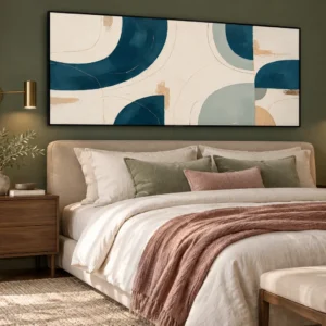 Teal and Cream Abstract Wall Art – Panoramic Printable Art | Teal Harmony