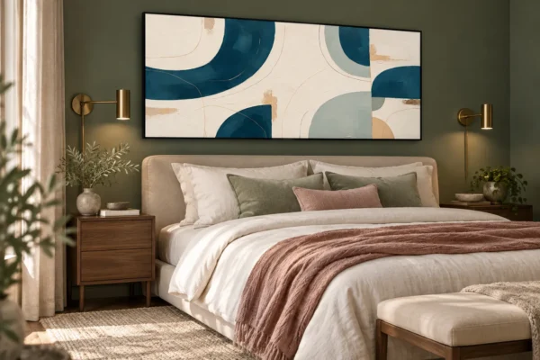 Teal and Cream Abstract Wall Art – Panoramic Printable Art | Teal Harmony