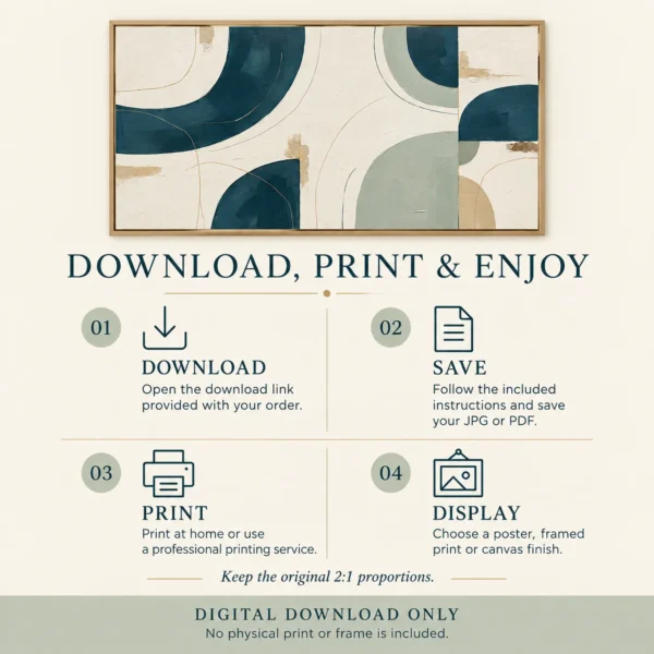 Teal and Cream Abstract Wall Art – Panoramic Printable Art | Teal Harmony