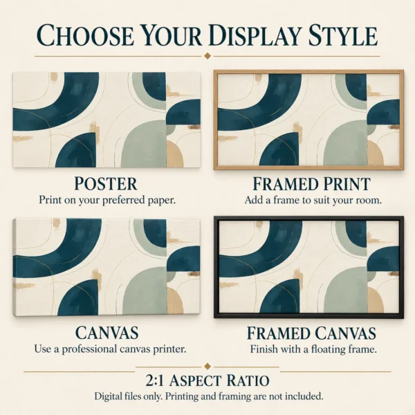 Teal and Cream Abstract Wall Art – Panoramic Printable Art | Teal Harmony