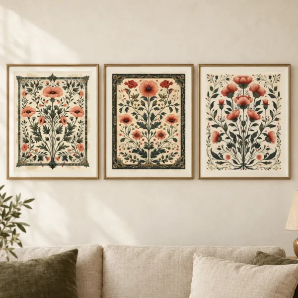 Art Nouveau Botanical Wall Art Set of 3 – Vintage Floral Printable Art