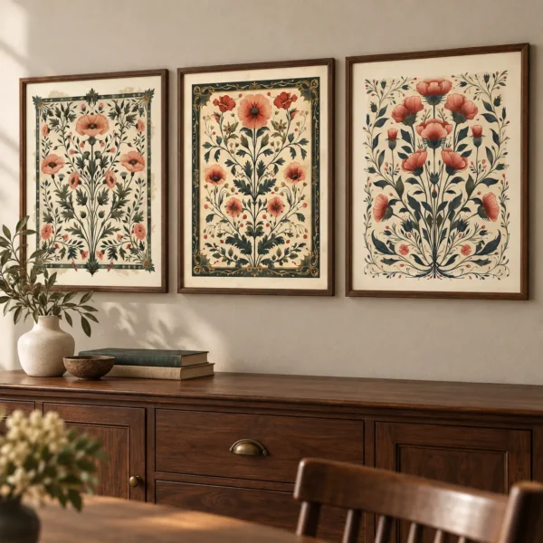 Art Nouveau Botanical Wall Art Set of 3 – Vintage Floral Printable Art