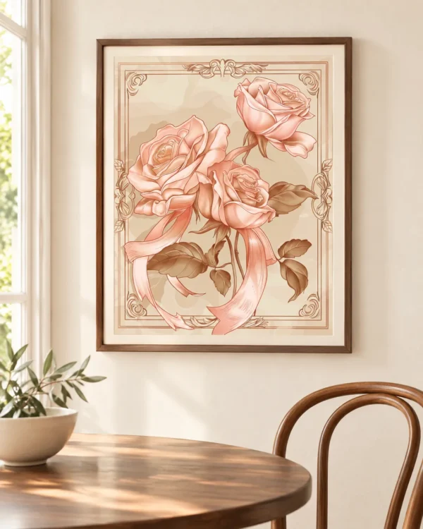 Art Nouveau Pink Rose Wall Art Set of 3 – Vintage Floral Printable Art