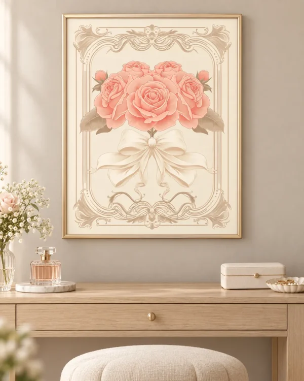 Art Nouveau Pink Rose Wall Art Set of 3 – Vintage Floral Printable Art