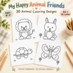 Animal Coloring Pages for Kids Ages 4–7 – My Happy Animal Friends, 30 Designs