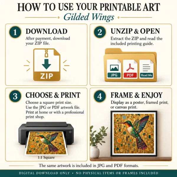 Gold Hummingbird Printable Wall Art – Gilded Wings