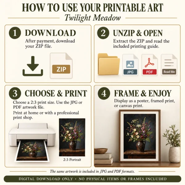Vintage Floral Printable Wall Art – Twilight Meadow