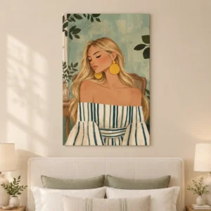 Boho Woman Printable Wall Art – Sage Green & Gold Portrait