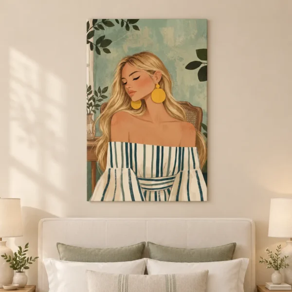 Boho Woman Printable Wall Art – Sage Green & Gold Portrait